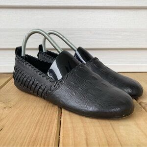 House‎ of Harlow 1960 Black Leather Stitched Slip On Flats Loafers Womens 38.5